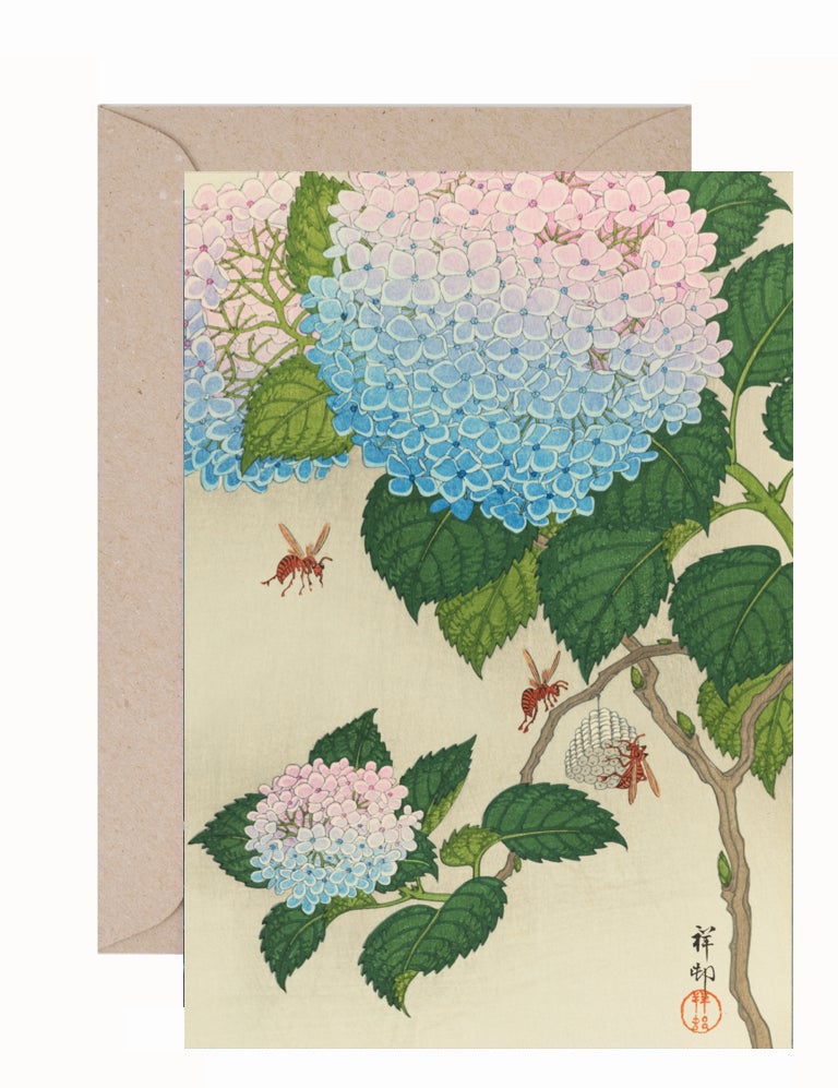 Ohara Koson: Hydrangea Greeting Card & Envelope