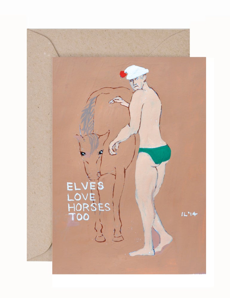 Ian Lever: Elves love horses too Greeting Card & Envelope